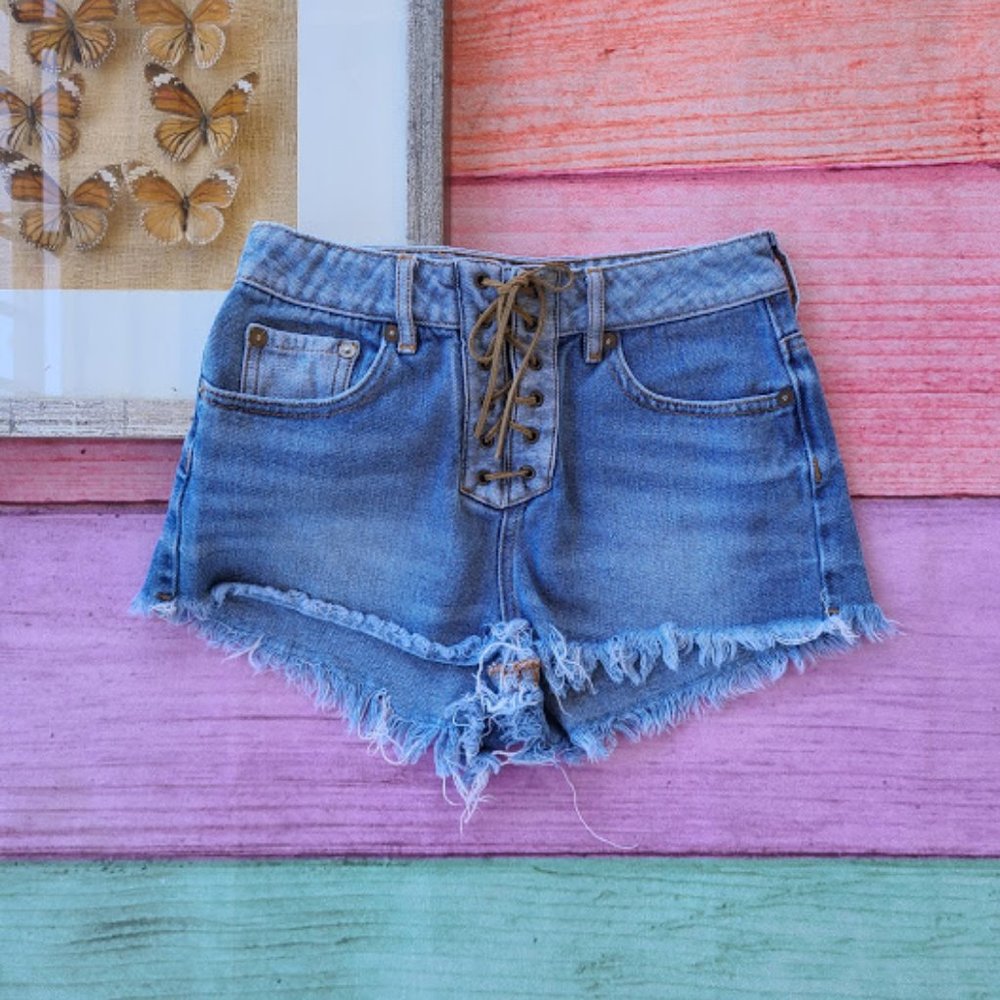 House of Harlow 1960 High Waist Lace Up Shorts 26